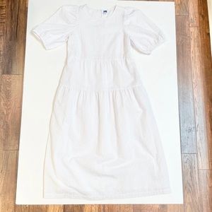 Old Navy Tiered Midi Dress With Puff Sleeve Crepe In Calla Lily White Sz XS